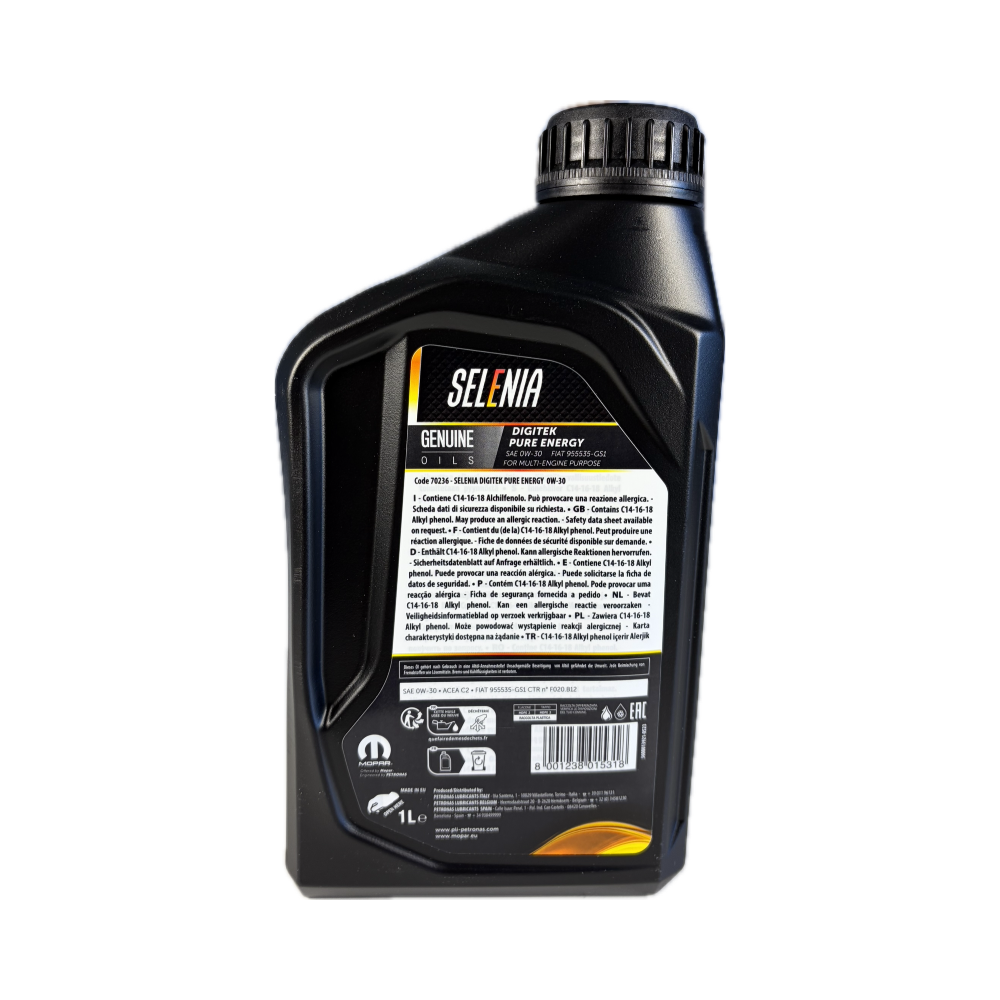 Cartone Selenia Digitek Pure Energy 0w-30 20L (20x1L) - immagine 2
